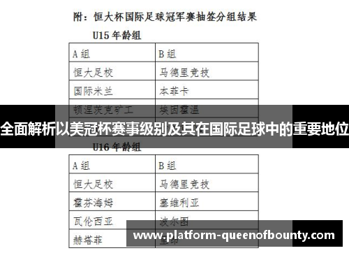 全面解析以美冠杯赛事级别及其在国际足球中的重要地位