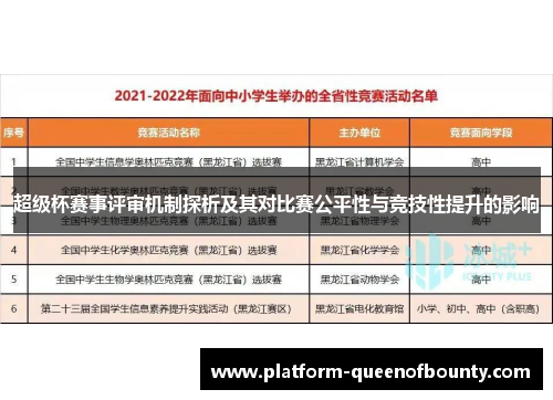 超级杯赛事评审机制探析及其对比赛公平性与竞技性提升的影响